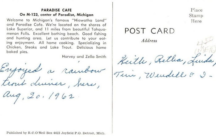 Paradise Cafe - Postcard Back (newer photo)